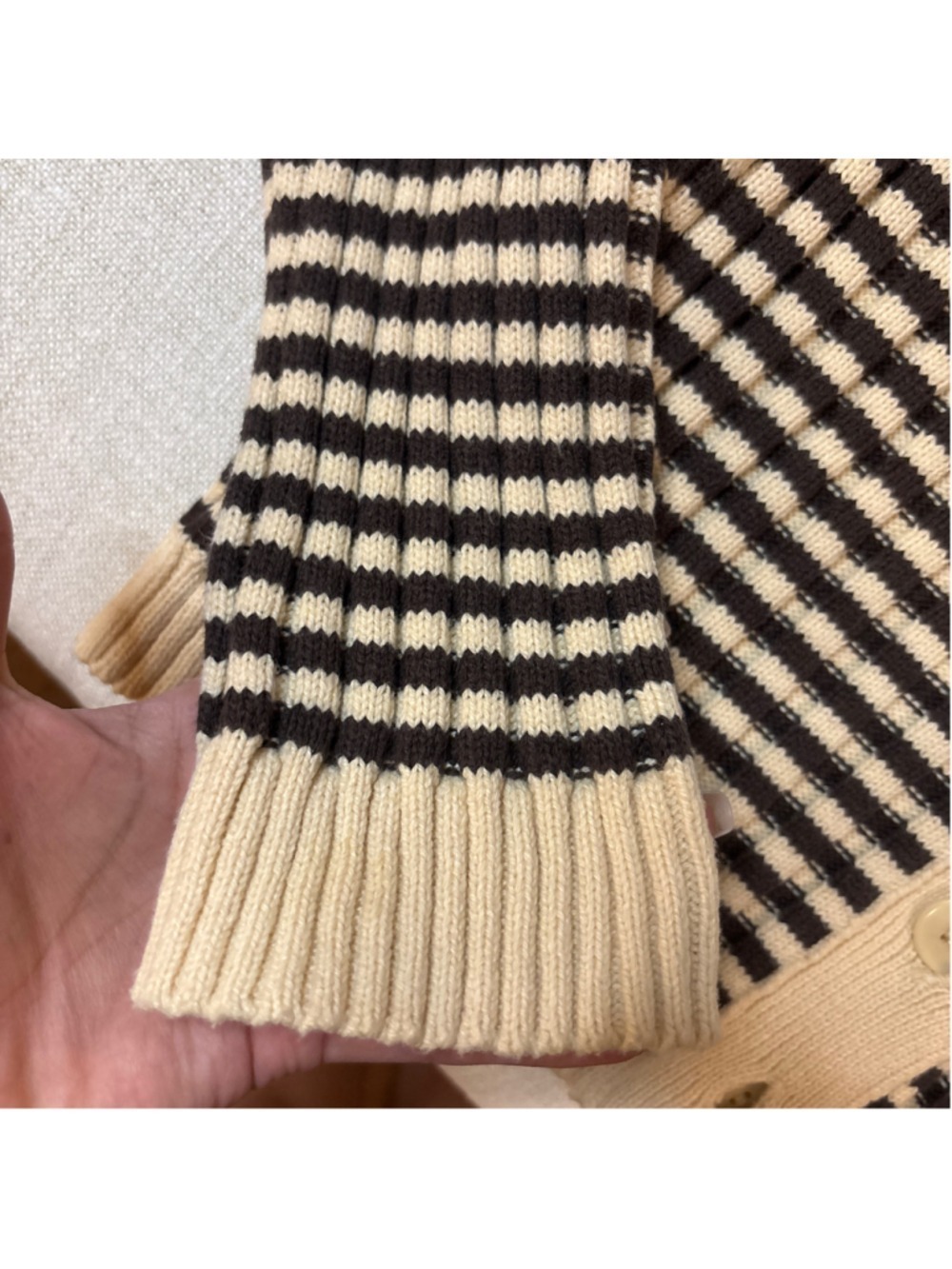 THE GREAT. Mini Striped Cardigan Woodsmoke Cream Size 0  “Very Good Pre-Owned Co - Picture 6 of 8